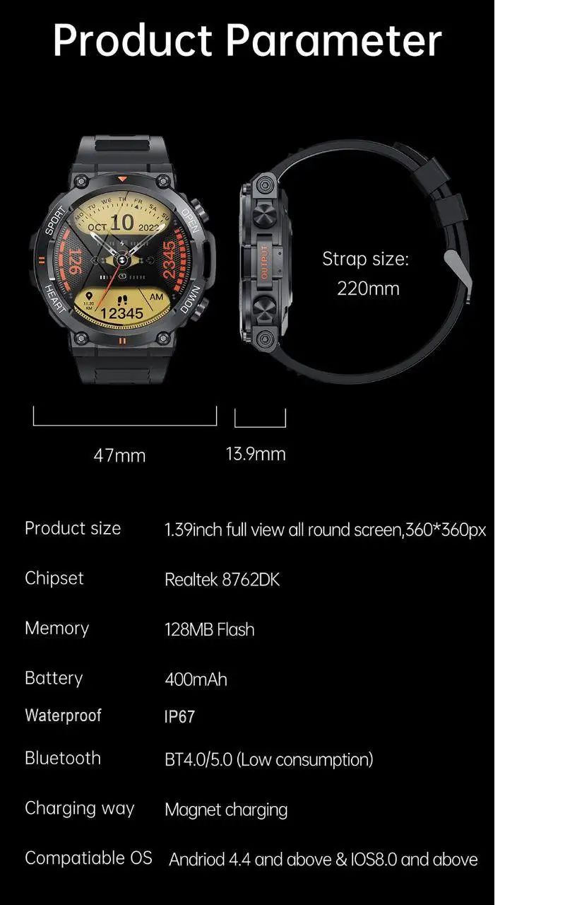 Смарт-часы военные Mevaden Hunter Army 1,39" Bluetooth 5.0/звонки Черный - фото 8