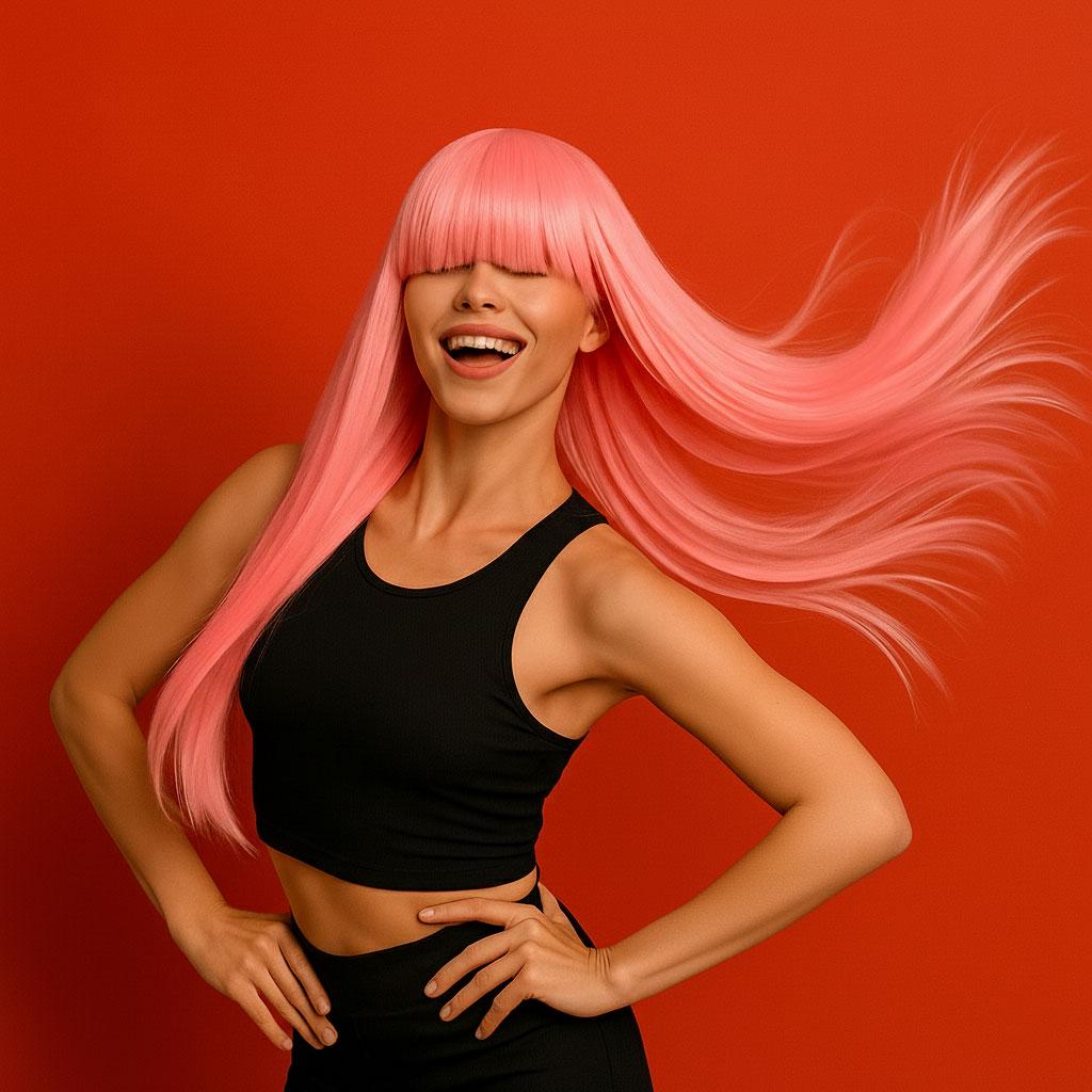 Перука жіноча аніме пряме волосся довга чубчик 70 см Рожевий (K0495-4)