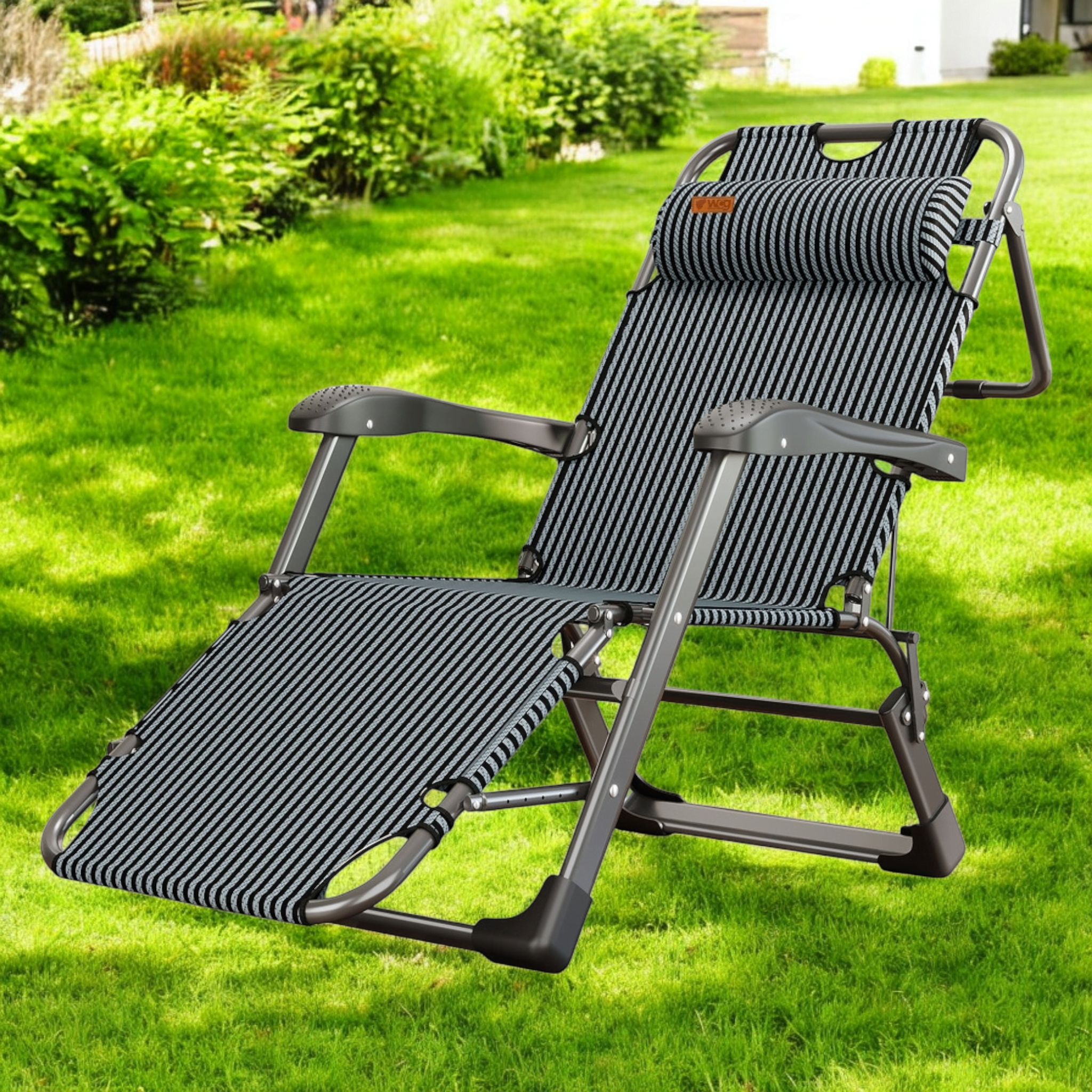 Шезлонг раскладной WCG FCB-S01садовый со стальным каркасом Черный (FCB-S011) - фото 1