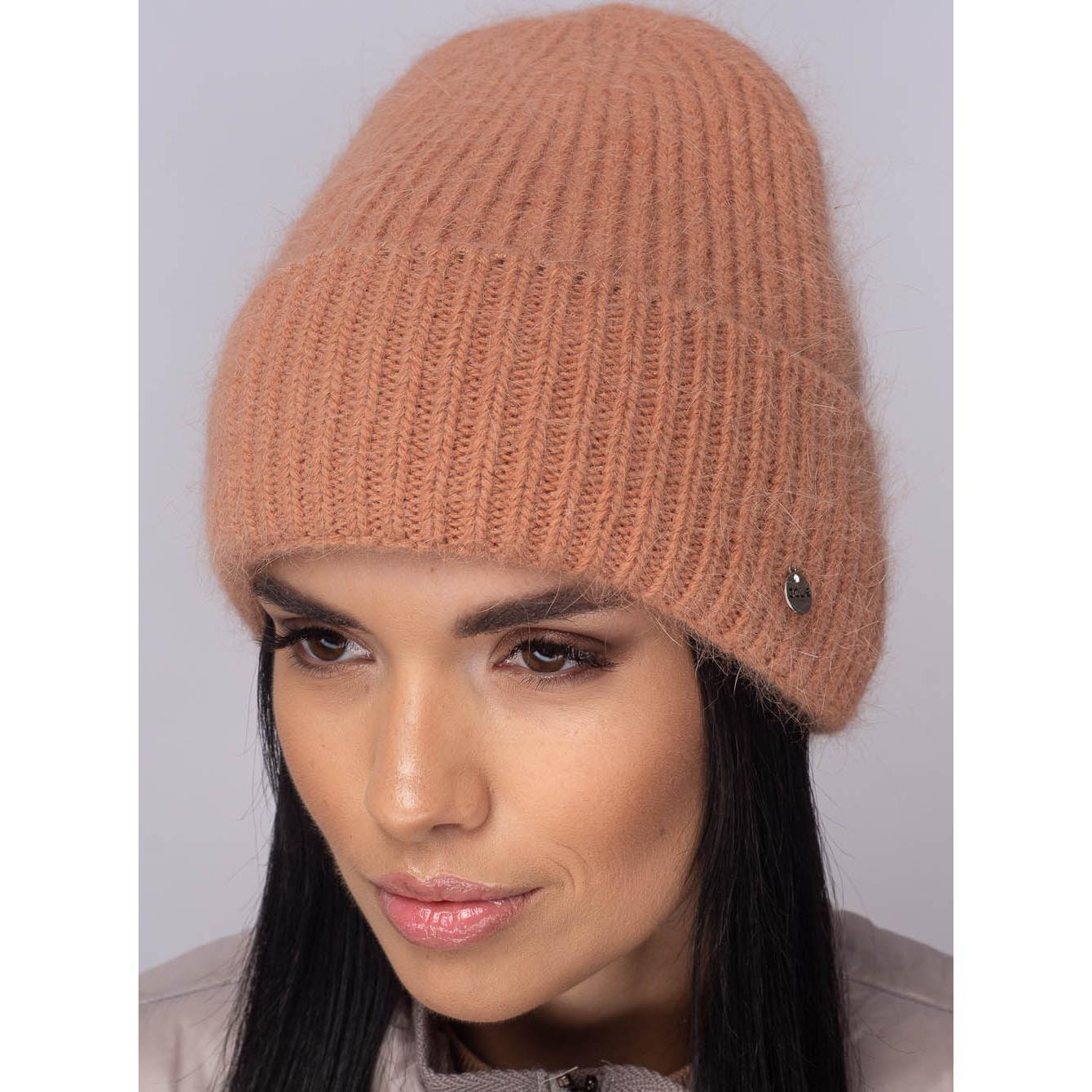 Шапка ангоровая женская мелкой вязки Leks Парма one size Ореховый