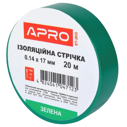 Изоляционная лента APRO ПВХ 0,14х17 мм 20 м Зеленый (31560572) Изоляционная лента APRO ПВХ 0,14х17 мм 20 м Зеленый (31560572)