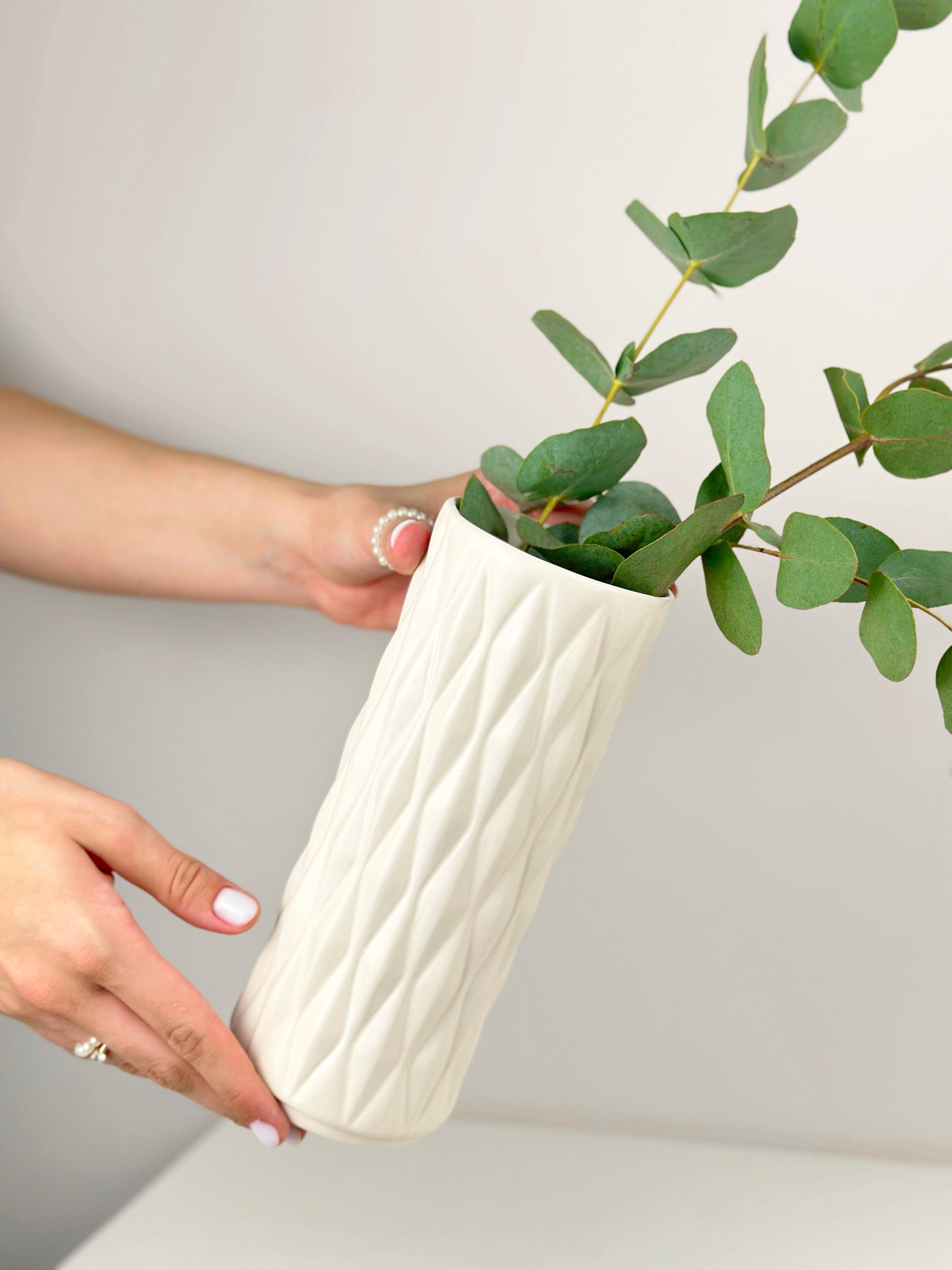 Ваза для цветов и декора глиняная керамическая Кристал 20 см Бежевый (4001-14) - фото 4