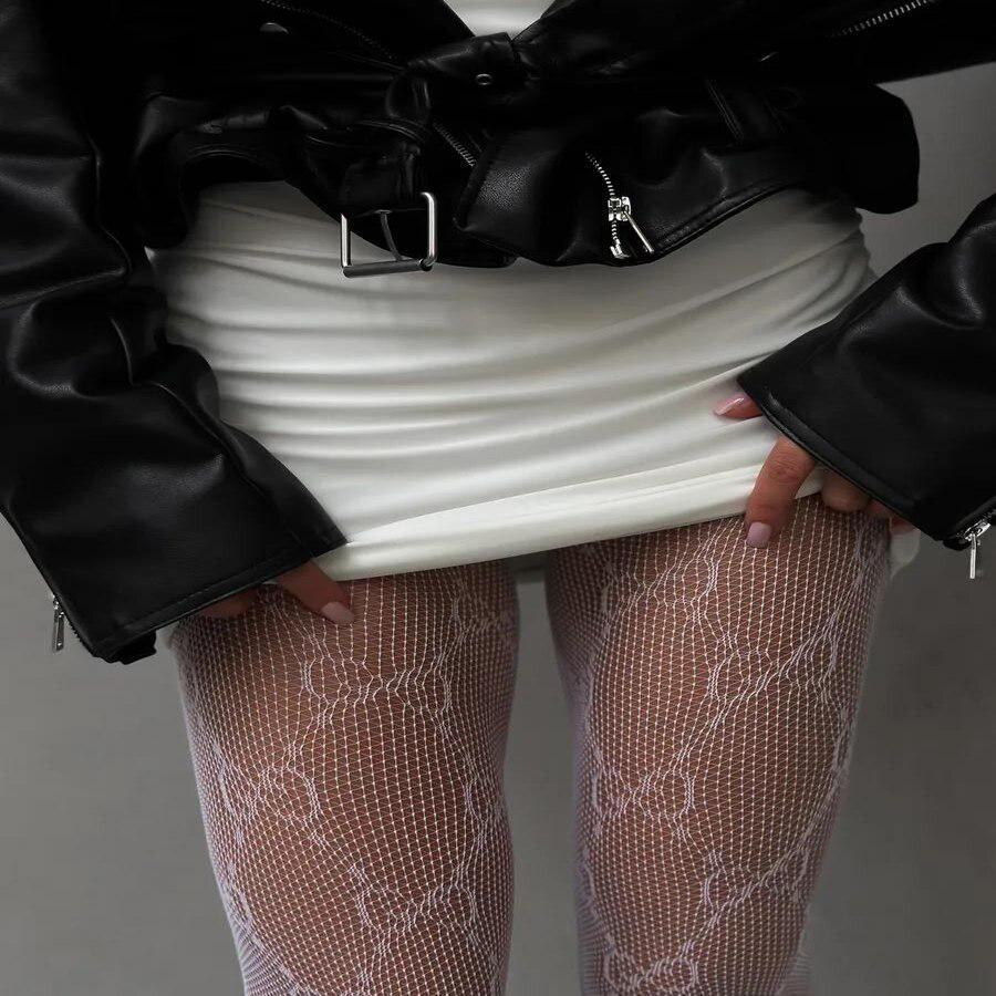 Колготки сетчатые женские с узором осенние OS Белый (VLD64) - фото 7