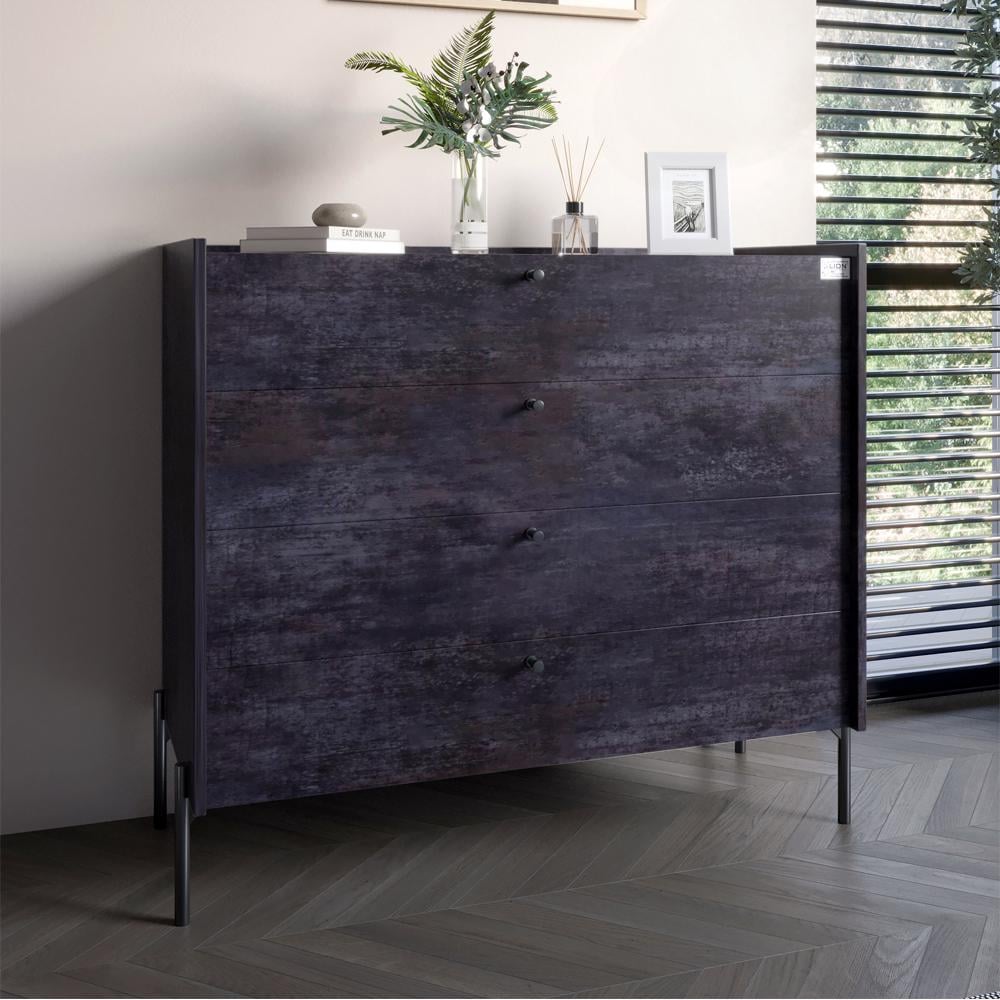 Комод із 4 шухлядами Lion Wood із чорними ніжками 100х90х45 см Бетон темний (000-000-1943) Комод із 4 шухлядами Lion Wood із чорними ніжками 100х90х45 см Бетон темний (000-000-1943)