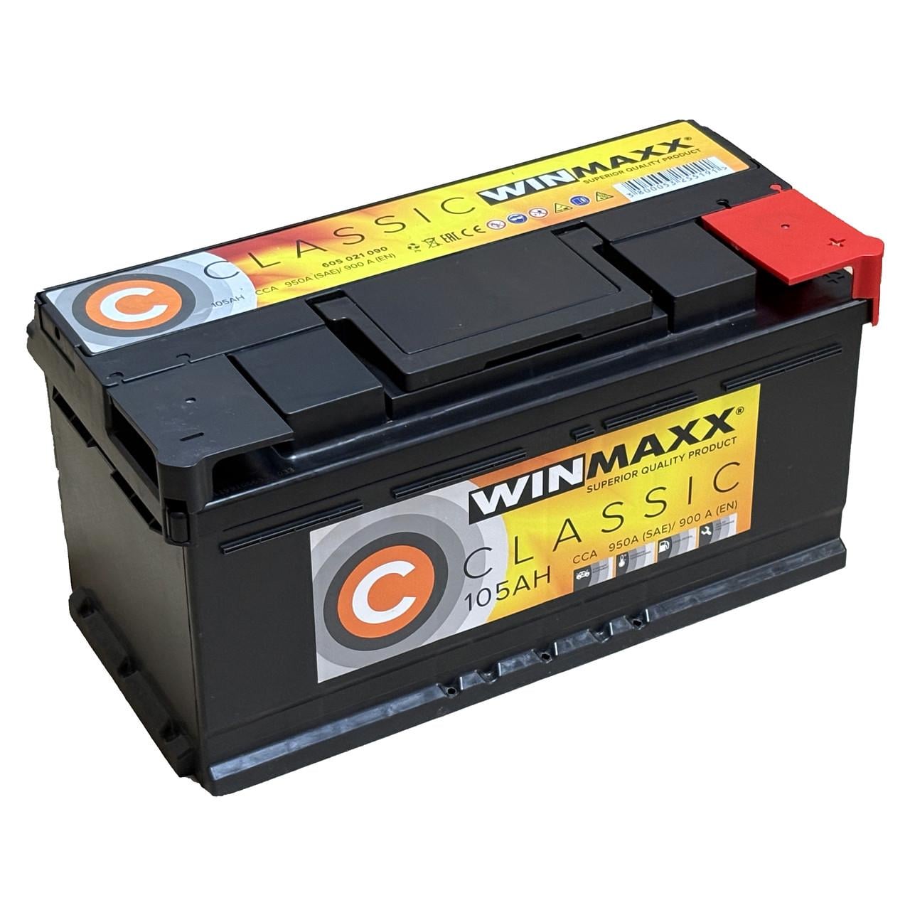 Автомобильный аккумулятор 6CT-105 WinMaxx Classic EN900 105Ah-12V + справа 353х175х175 мм
