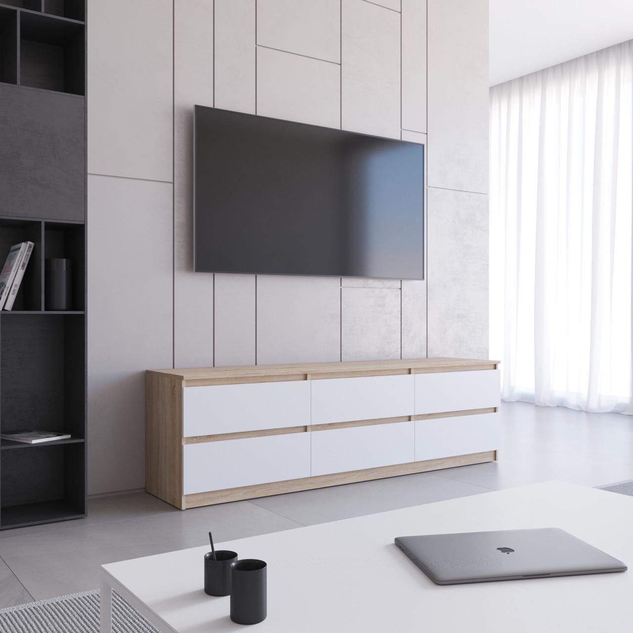 Тумба под телевизор Вайс R-12 1802х400х530 мм Дуб сонома/Белый фасад (30664936) - фото 1 Тумба под телевизор Вайс R-12 1802х400х530 мм Дуб сонома/Белый фасад (30664936) - фото 1