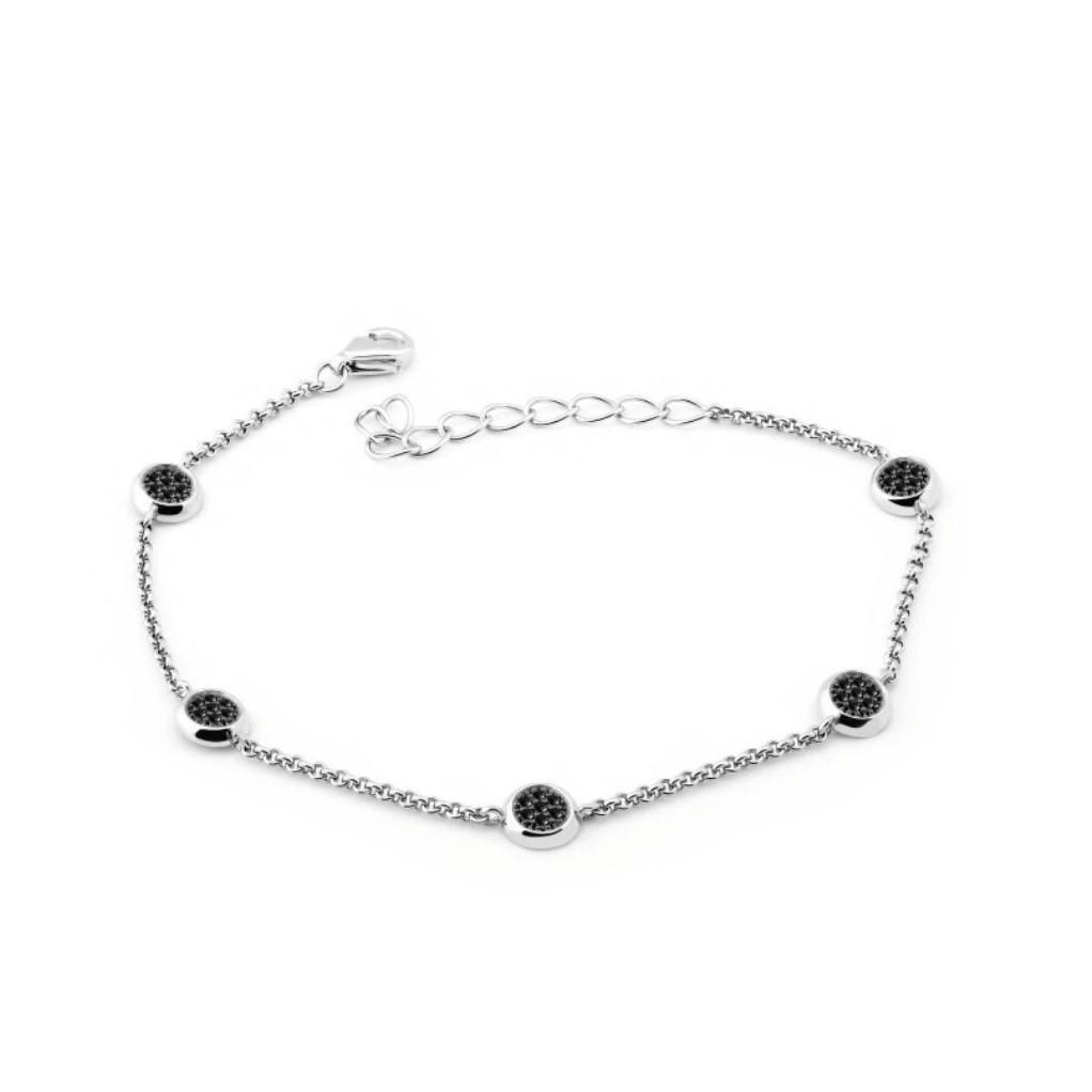 Браслет женский Монетки с черными камнями на руку из серебра 925 проба 16-19 см 2,33 г (714ф2)