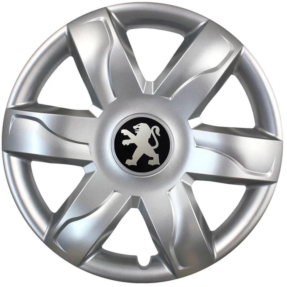 Колпаки автомобильные модельные  SJS 318 с логотипом Peugeot R15 4 шт. Серебрянный