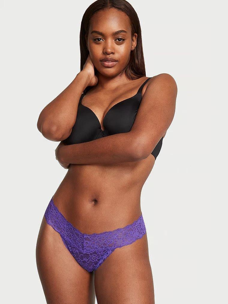 Трусики кружевные стринги Victoria's Secret The Lacie Lace-up Thong Panty S Сиреневый (26645512)