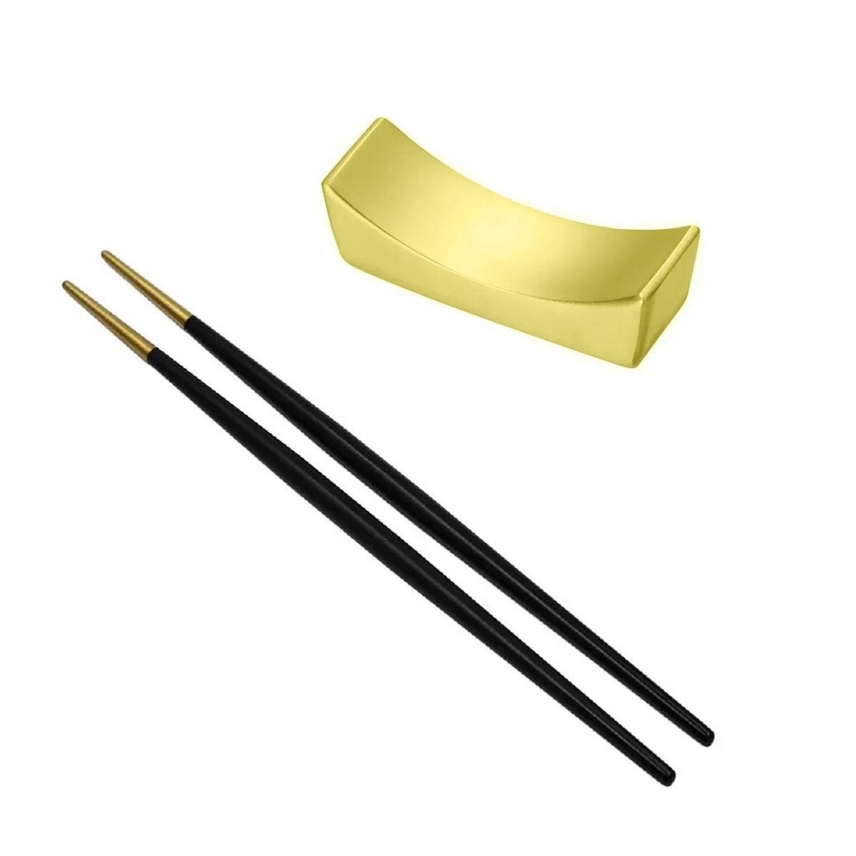Комплект з підставки і паличок для суші REMY-DECOR з чорною ручкою Золотий - фото 1