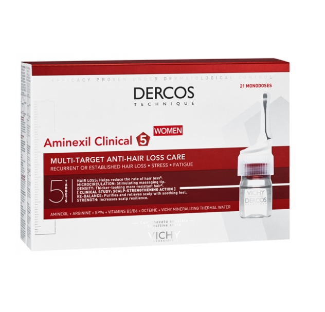 Засіб від випадання волосся для жінок Vichy Dercos Aminexil Clinical 5 Віші Деркос Амінексил 21 разова доза (3337875522786)