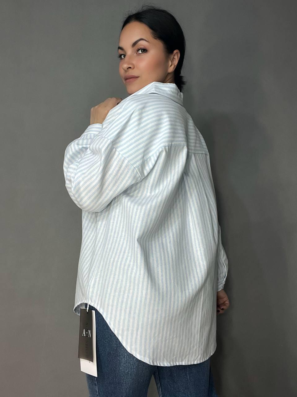 Сорочка жіноча A-N 25130-1 в смужку оверсайз бавовняна OS Блакитний (26852061) - фото 9 Сорочка жіноча A-N 25130-1 в смужку оверсайз бавовняна OS Блакитний (26852061) - фото 9
