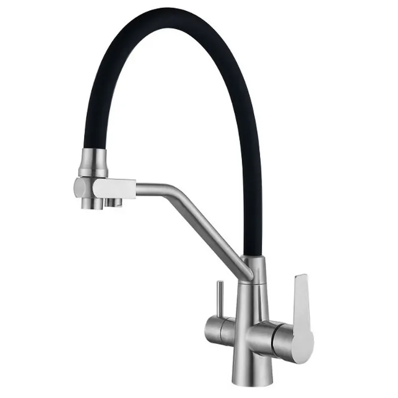 Смеситель для кухни MIXXUS FUL-021 REFL.BLACK на две воды с гибким изливом (MX0787)