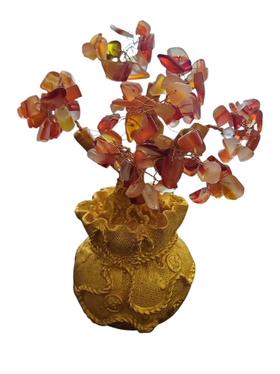 Денежное дерево с красными камнями в мешке Золотой (14х10х8) Денежное дерево с красными камнями в мешке Золотой (14х10х8)