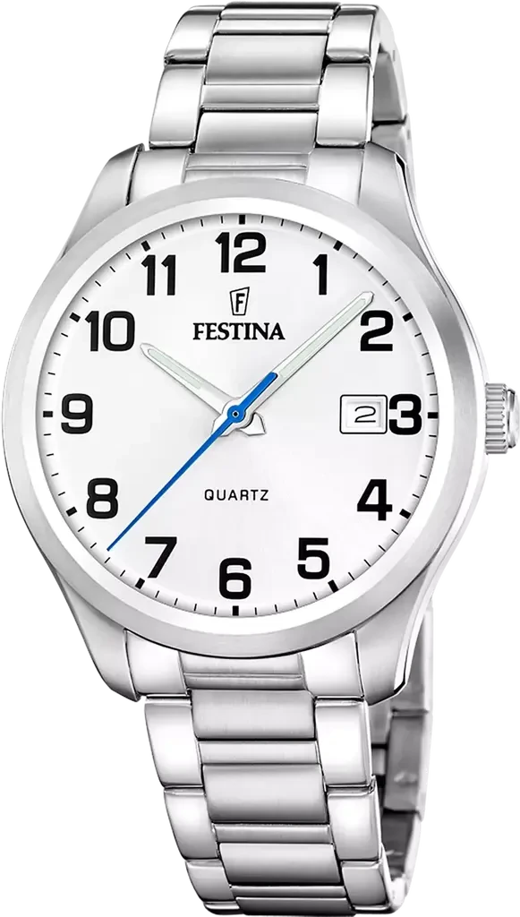 Наручний годинник чоловічий Festina F20736/1 Classics з сталевим корпусом WR 50 м та білим циферблатом
