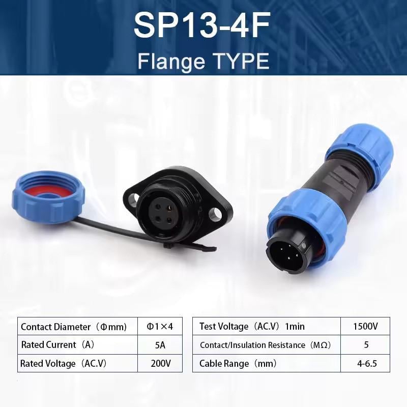 Разъем герметичный SP13 IP68 розетка/штекер на кабель SP13 4F-F-M 4pin 5 А (2735637997) - фото 5 Разъем герметичный SP13 IP68 розетка/штекер на кабель SP13 4F-F-M 4pin 5 А (2735637997) - фото 5