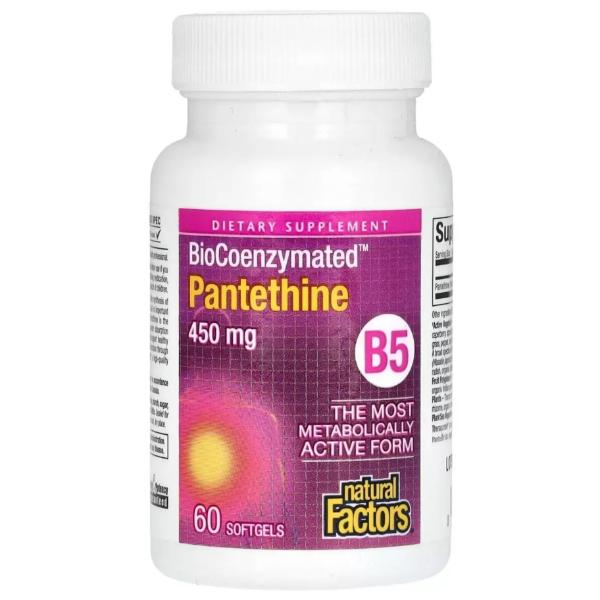 Пантотеновая кислота Natural Factors BioCoenzymated B5 Pantethine 450 мг 60 Softgels (000022115)