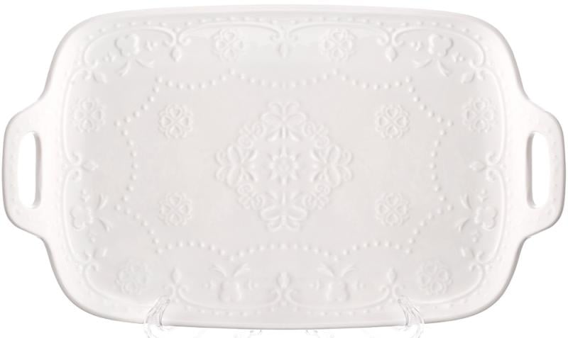 Сервировочные фарфоровые блюда с ручками 2 шт. 25х14 см Белый