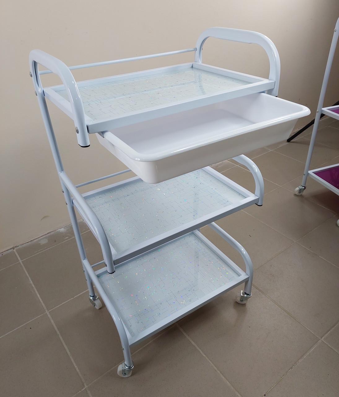 Коляска косметологическая на 3 полочки ДенІС professional с выдвижным лотком Белый (1758973677) - фото 8