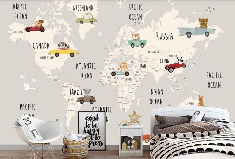 Фотошпалери дитячі Мапа з ретро машинами