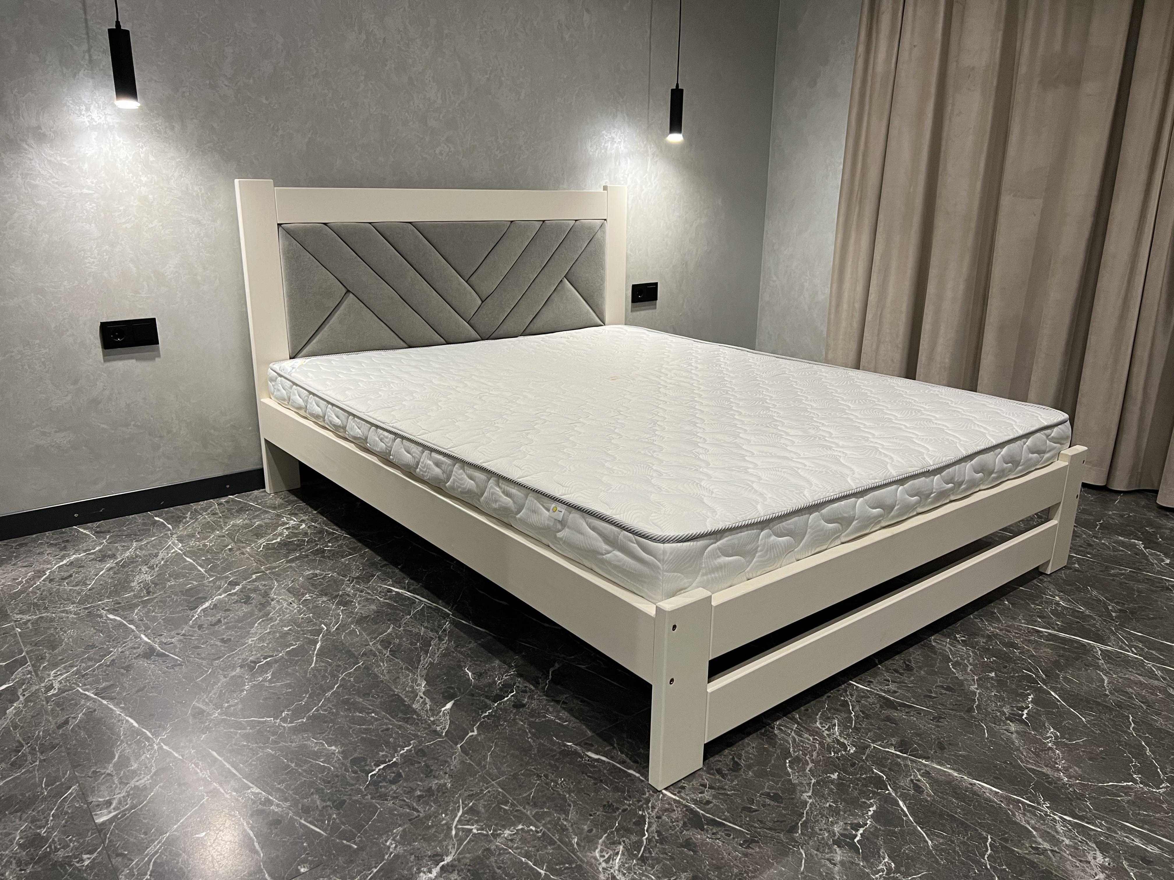 Ліжко дерев'яне з м'яким ізголів'ям натуральне дерево 140x200 см (23877835)