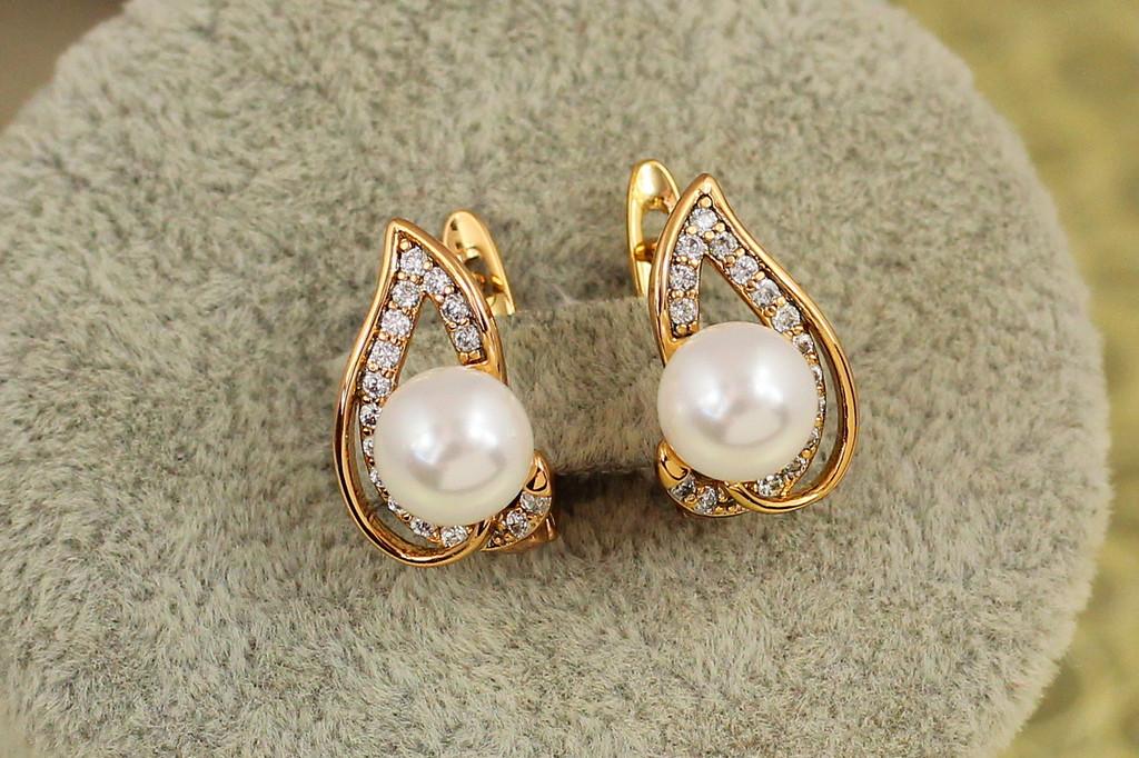 Серьги Xuping Jewelry изгиб с жемчужиной 1,6 см Золотистый (2422974709)