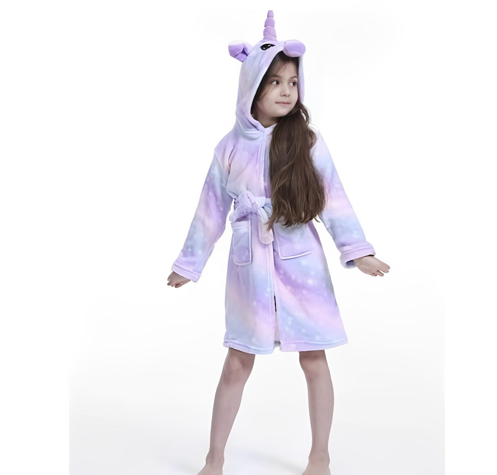 Халат детский велюровый Единорог рост 90-100 Сиреневый