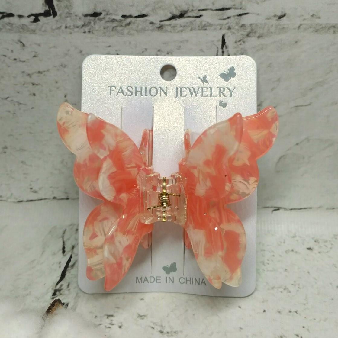 Крабик для волос Бабочка заколка зажим 8х6,5 см Розовый (1718-6)