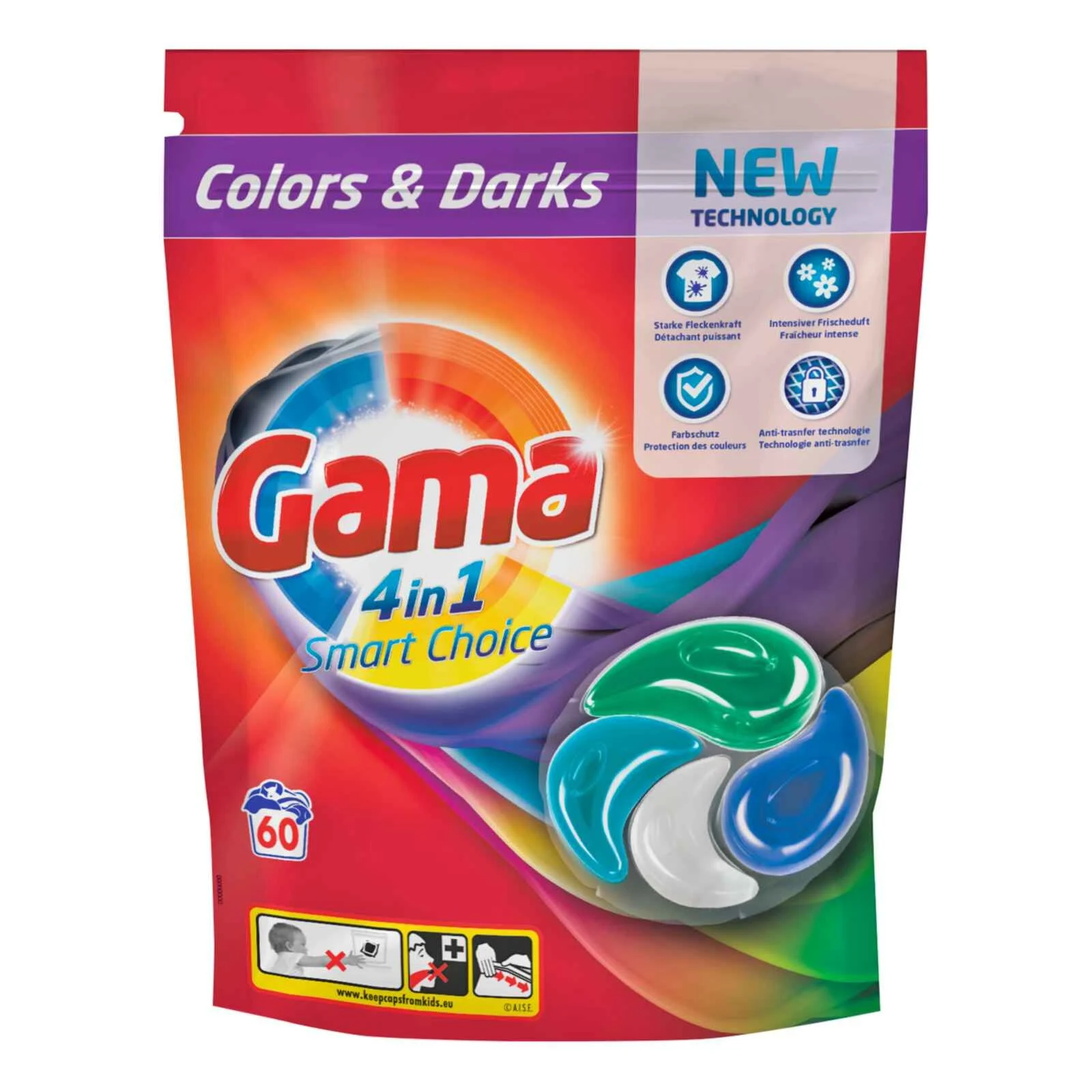 Капсулы для стирки Gama 4в1 для цветного и черного белья 60 шт. (11012798)