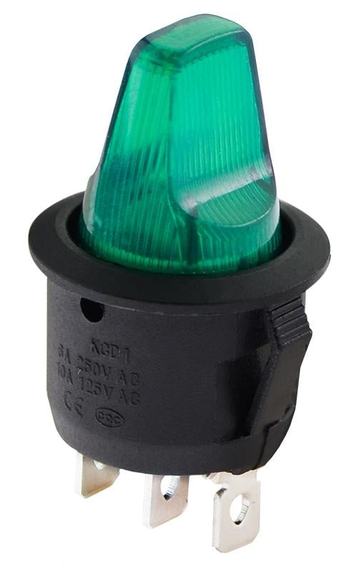 Переключатель круглый АСКО-Укрем KCD1-5-103H GR/B 1 клавиша 1CO без подсветки перекидной 23 мм Зеленый (A0140040143)
