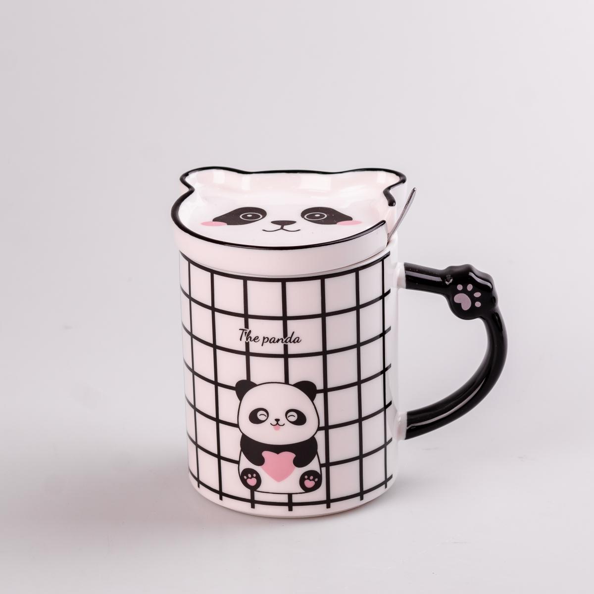 Чашка керамическая The Panda с блюдцем и ложкой ячейка 350 мл (HPCY8369C)