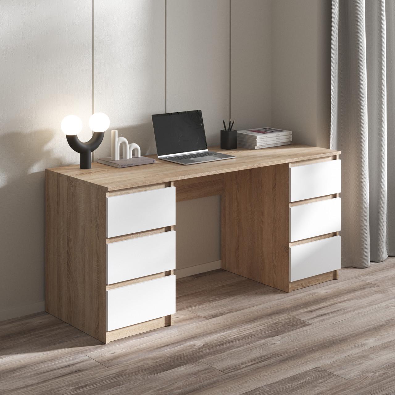 Стіл комп’ютерний з 2 тумбами Вайс R-2 160х60х75 см Дуб Сонома/Білий (30306916)