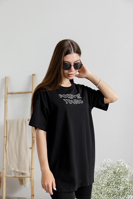 Футболка мужская хлопковая однотонная оверсайз GBI Forever young XS/S Черный (13739)