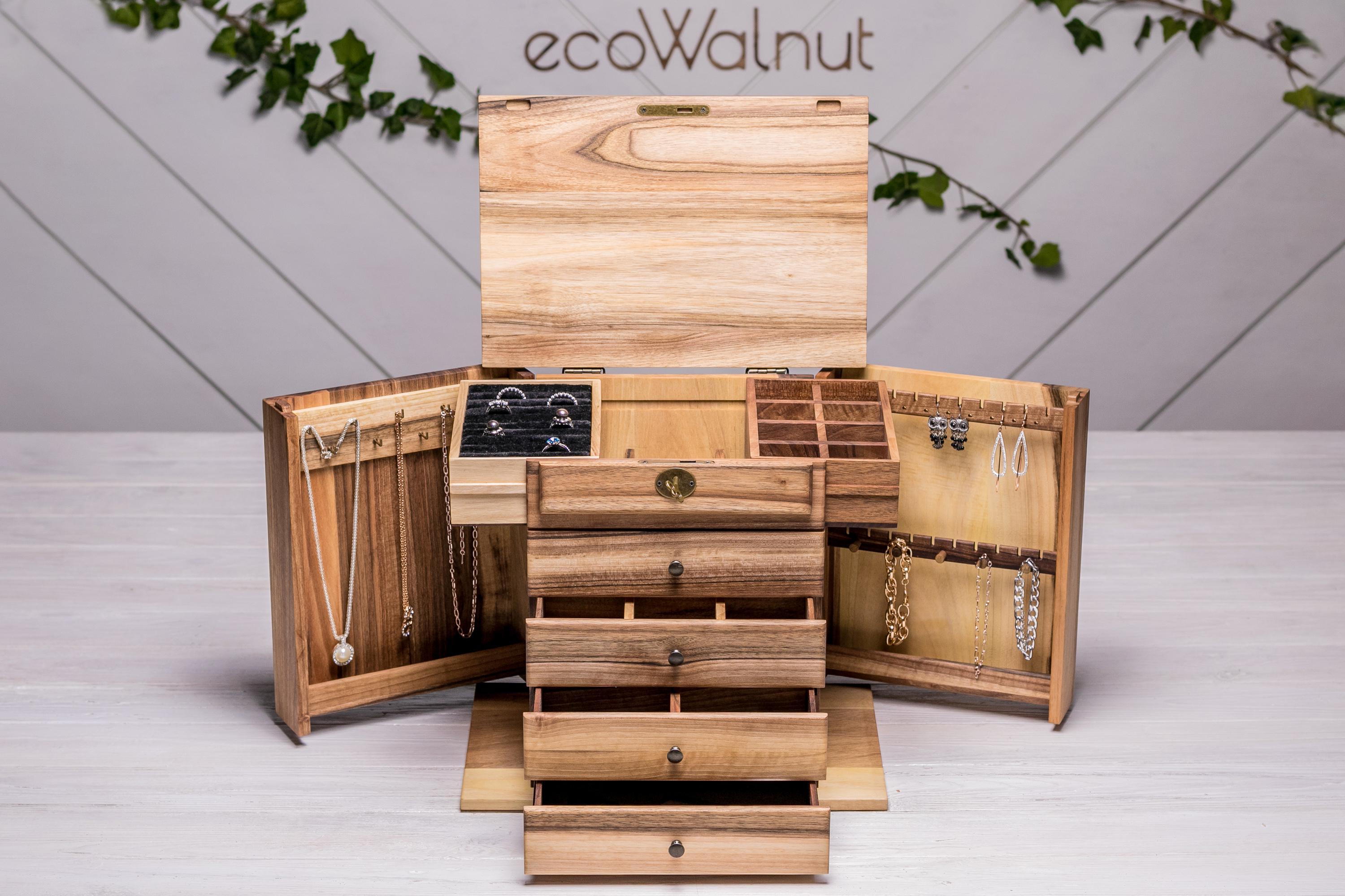 Органайзер EcoWalnut с персональным гравированием деревянный для украшений с крышкой (EB-12.1) - фото 15