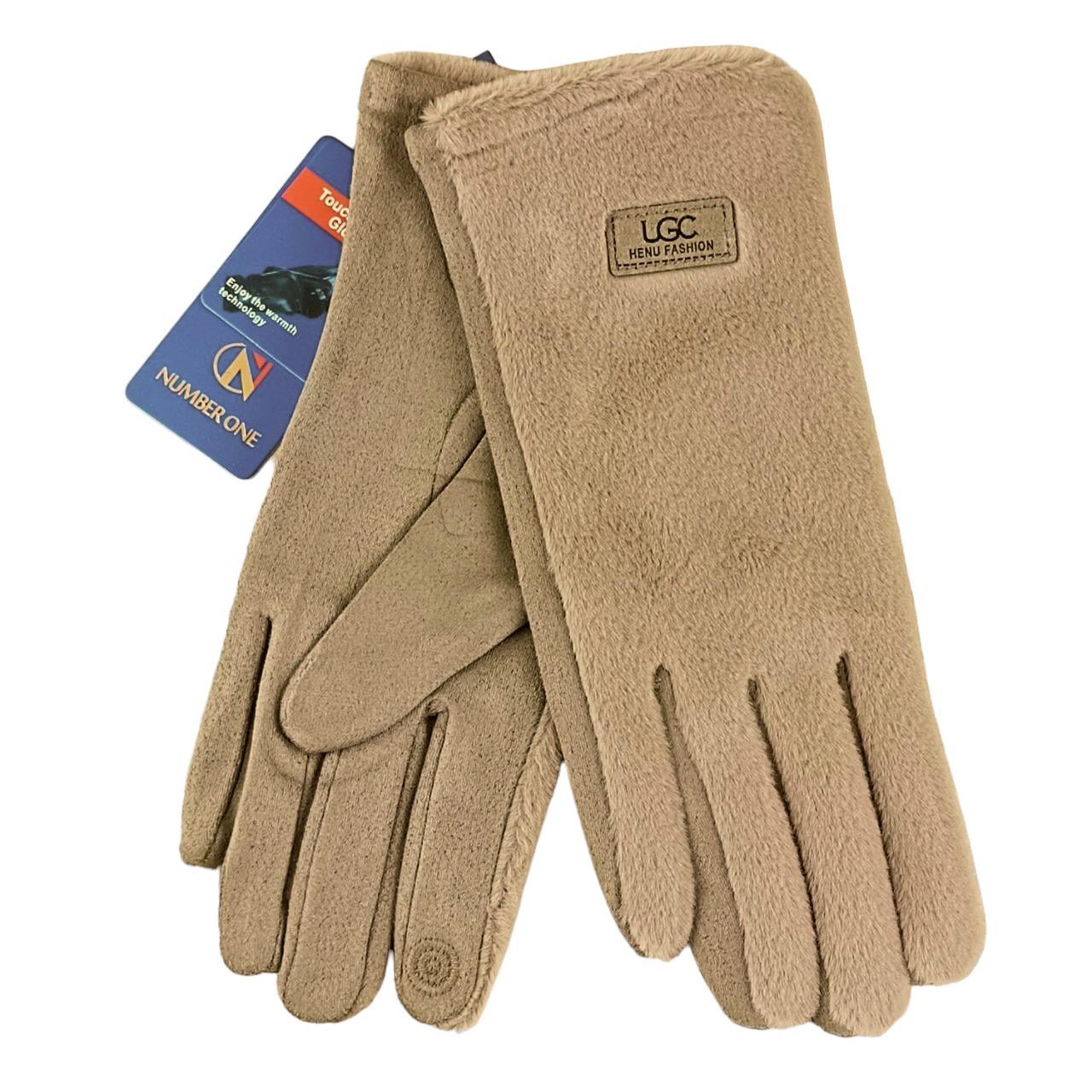 Перчатки женские сенсорные мех/велюр с нашивкой S-M Темно-бежевый (47182) Перчатки женские сенсорные мех/велюр с нашивкой S-M Темно-бежевый (47182)