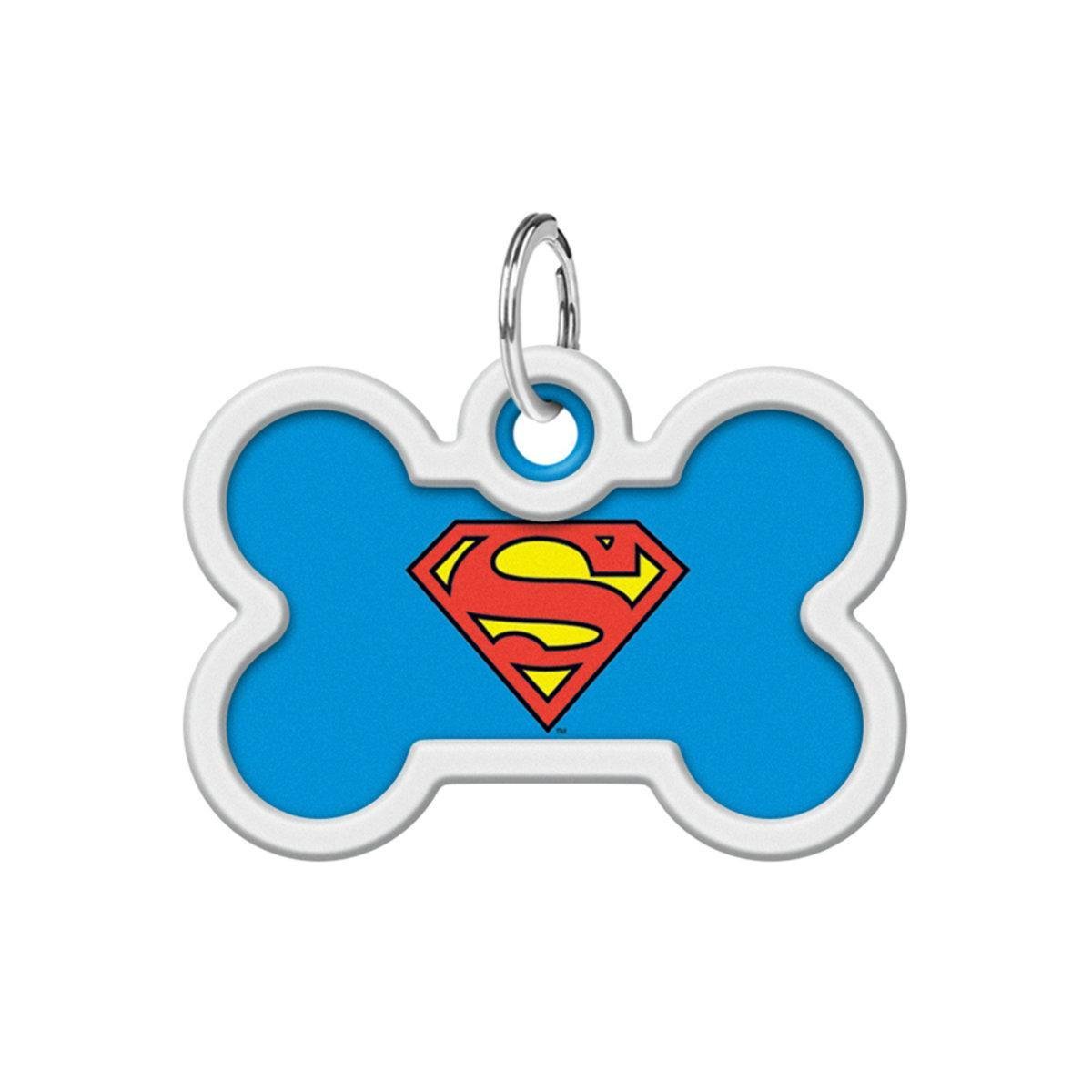 Адресник металевий для собак і котів Waudog Smart ID Супермен-герой з QR паспортом кістка 40х28 мм (0640-1009 Col)