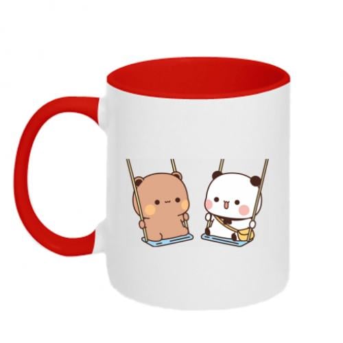 Чашка керамическая двухцветная Бубу и Дуду на качелях 320 мл Красно-белый (15759607-18-193864) - фото 1 Чашка керамическая двухцветная Бубу и Дуду на качелях 320 мл Красно-белый (15759607-18-193864) - фото 1
