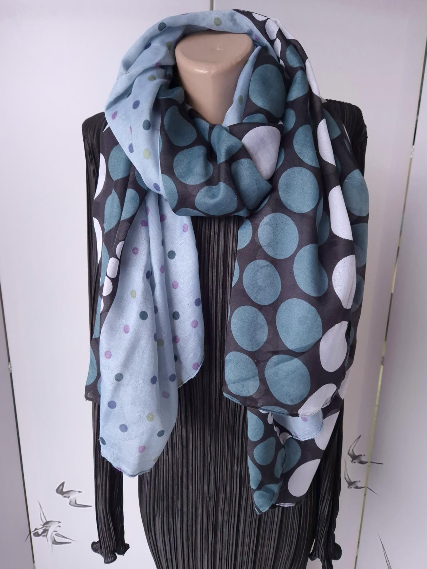 Шарф-палантин жіночий в різнокольорові горошки весна-осінь 172х110 см Блакитний (15081) - фото 6