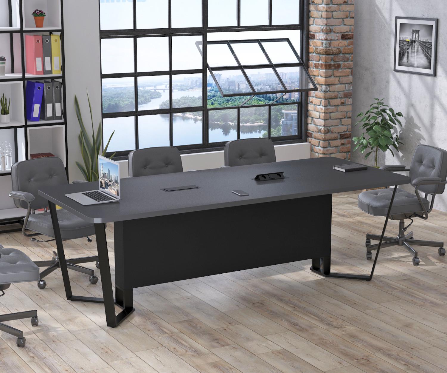 Стіл для переговорів Loft Design V-240 з розетками Антрацит
