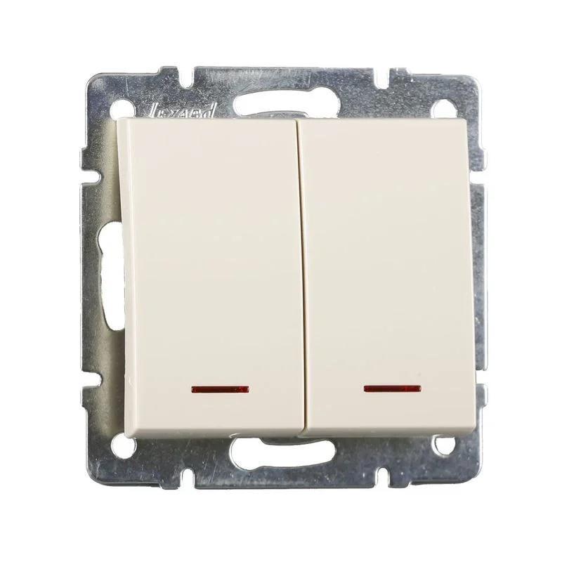 Вимикач двоклавішний Lezard Rain 703-0388-112 з/п Кремовий (27551788)