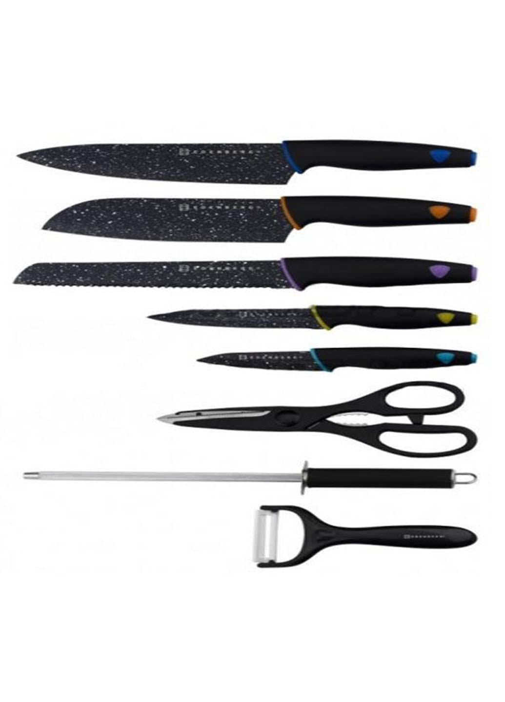 Набор кухонных ножей из нержавеющей стали Edenberg с подставкой 9 пр. Черный (11061)