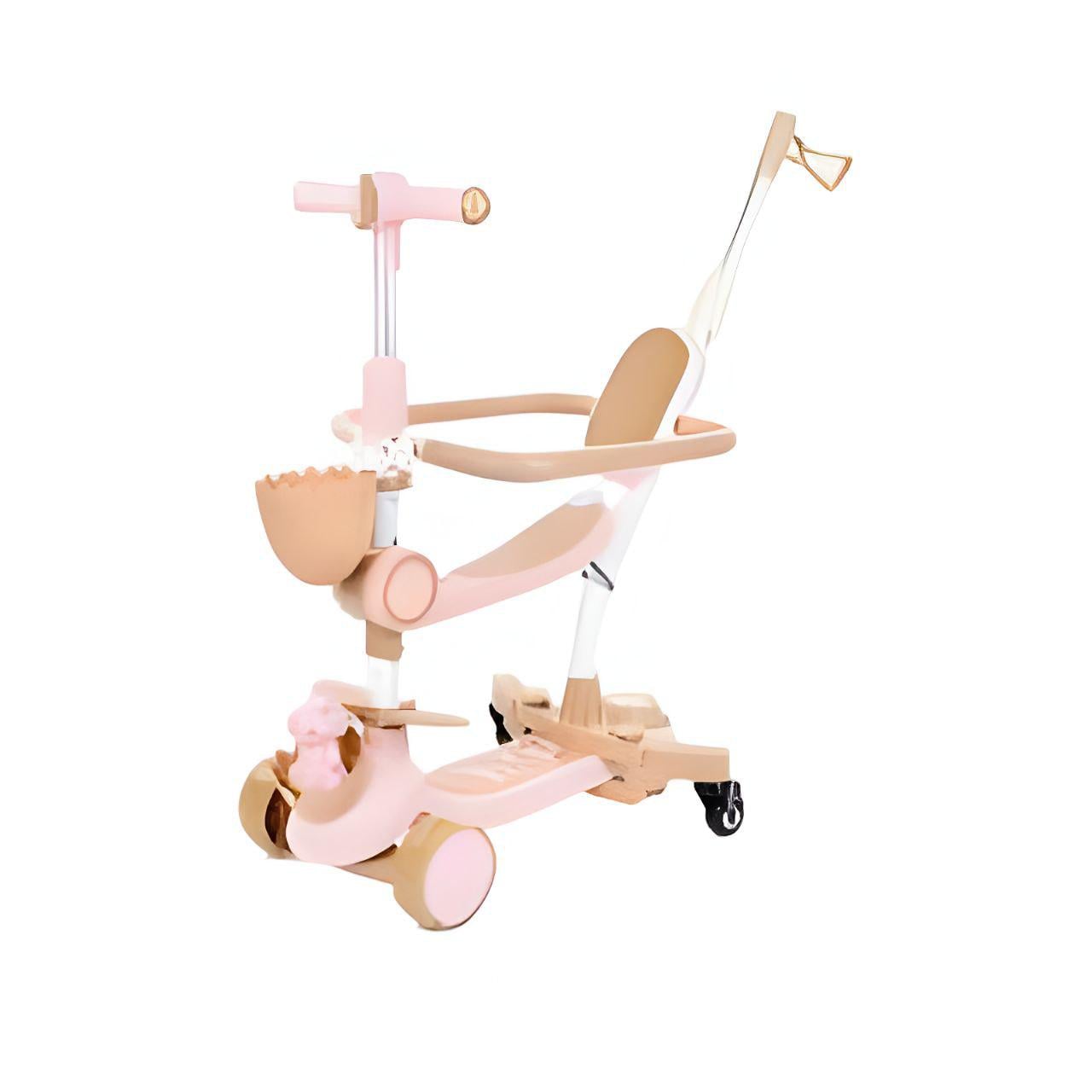 Самокат JR 3-085 5в1 сталь/пластик с музыкой и светом дополнительные колеса Розовый (25114283)