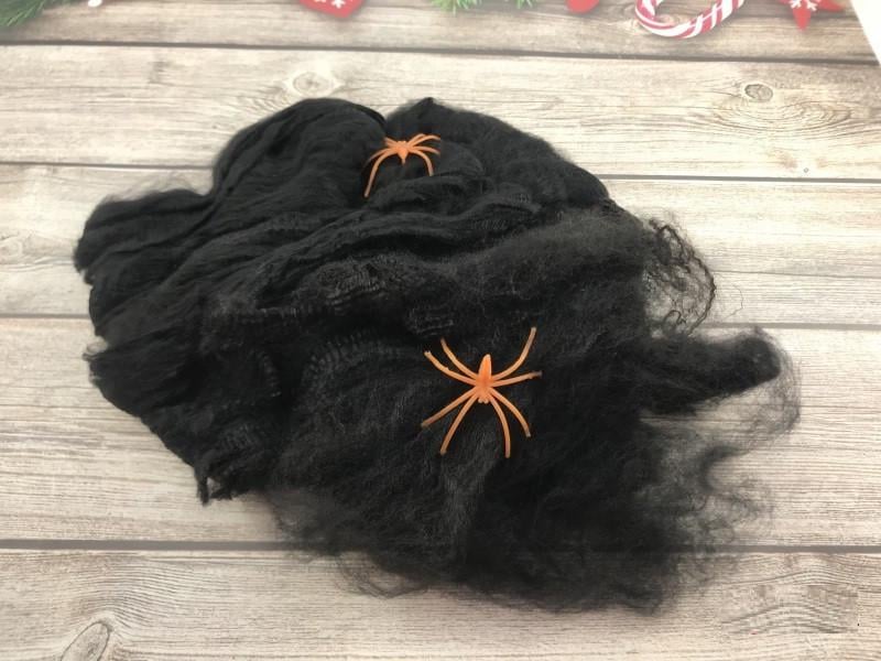 Декор на Хелловін чорне павутиння з 2-ма павуками