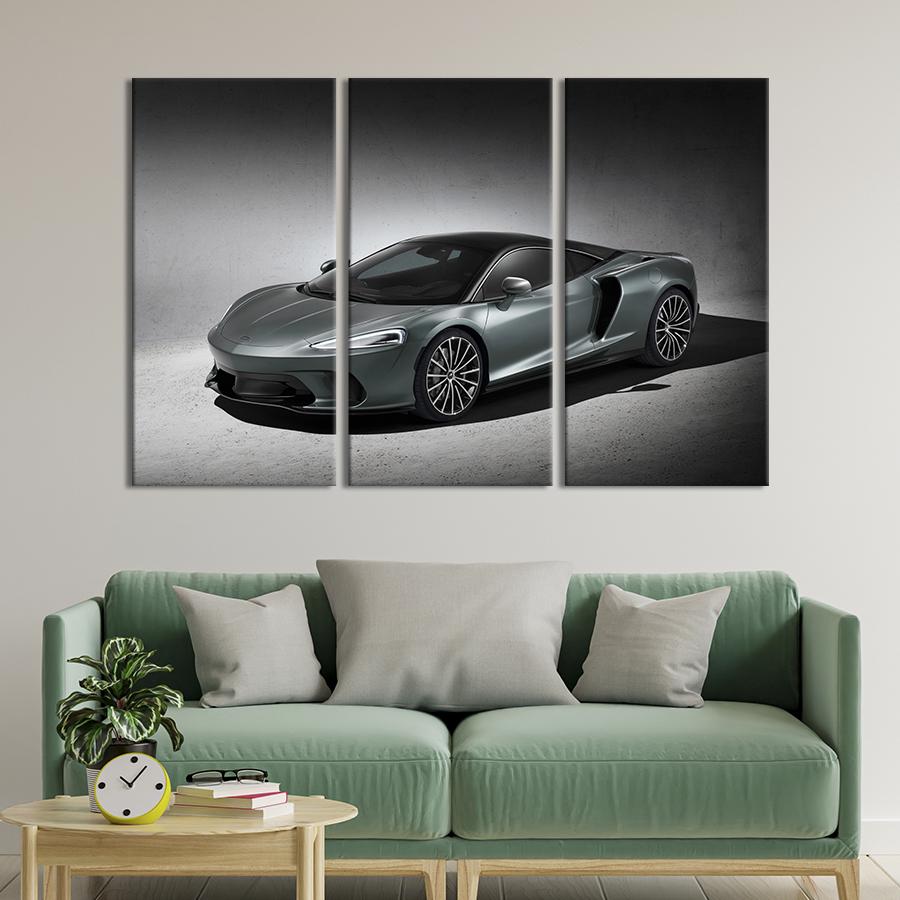 Картина на холсте триптих Серый автомобиль McLaren GT 78x48 см (1252-31)