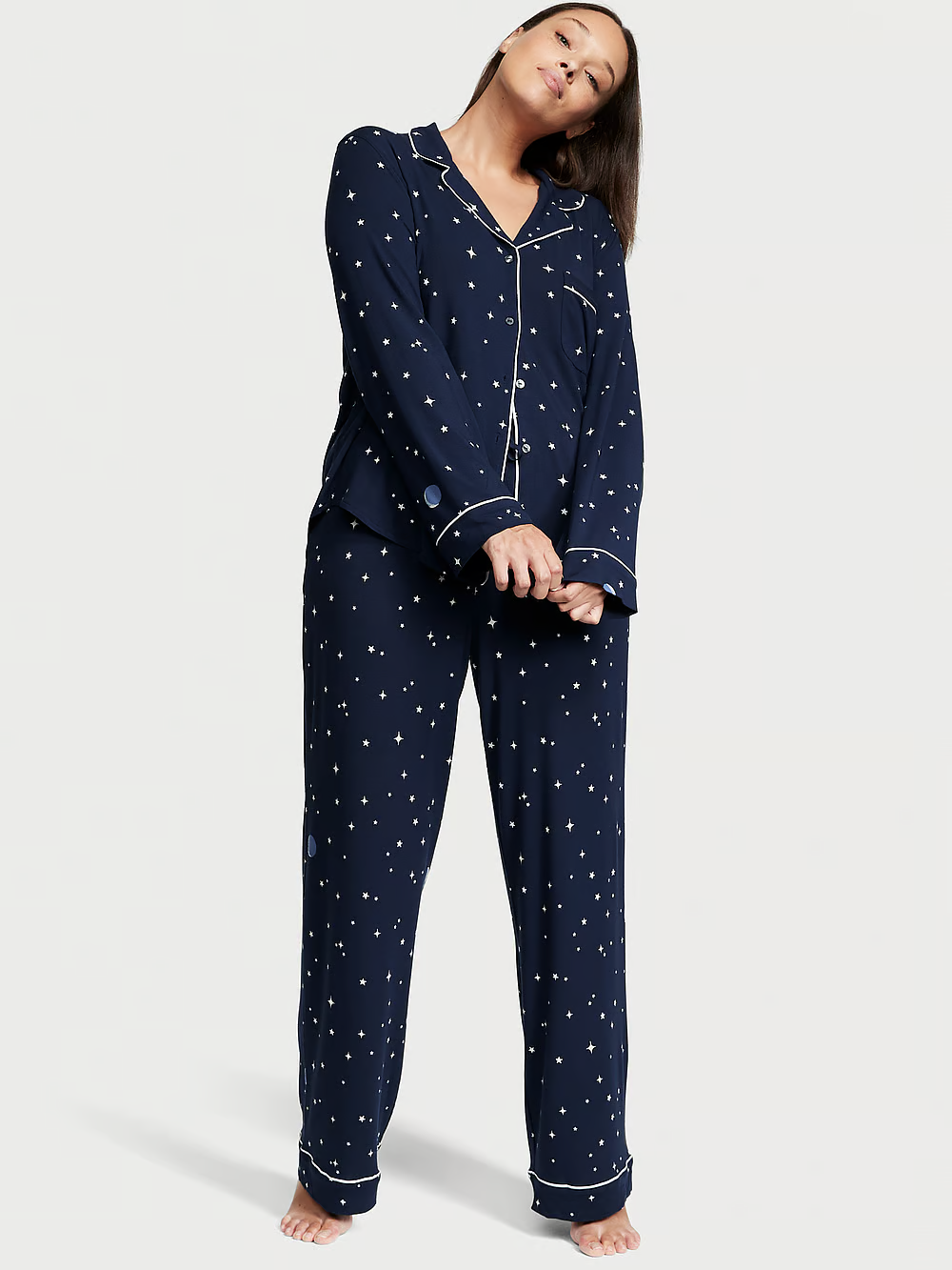 Піжама жіноча Victoria's Secret Modal Long Pajama Set модал L Cиній (15199206) - фото 1