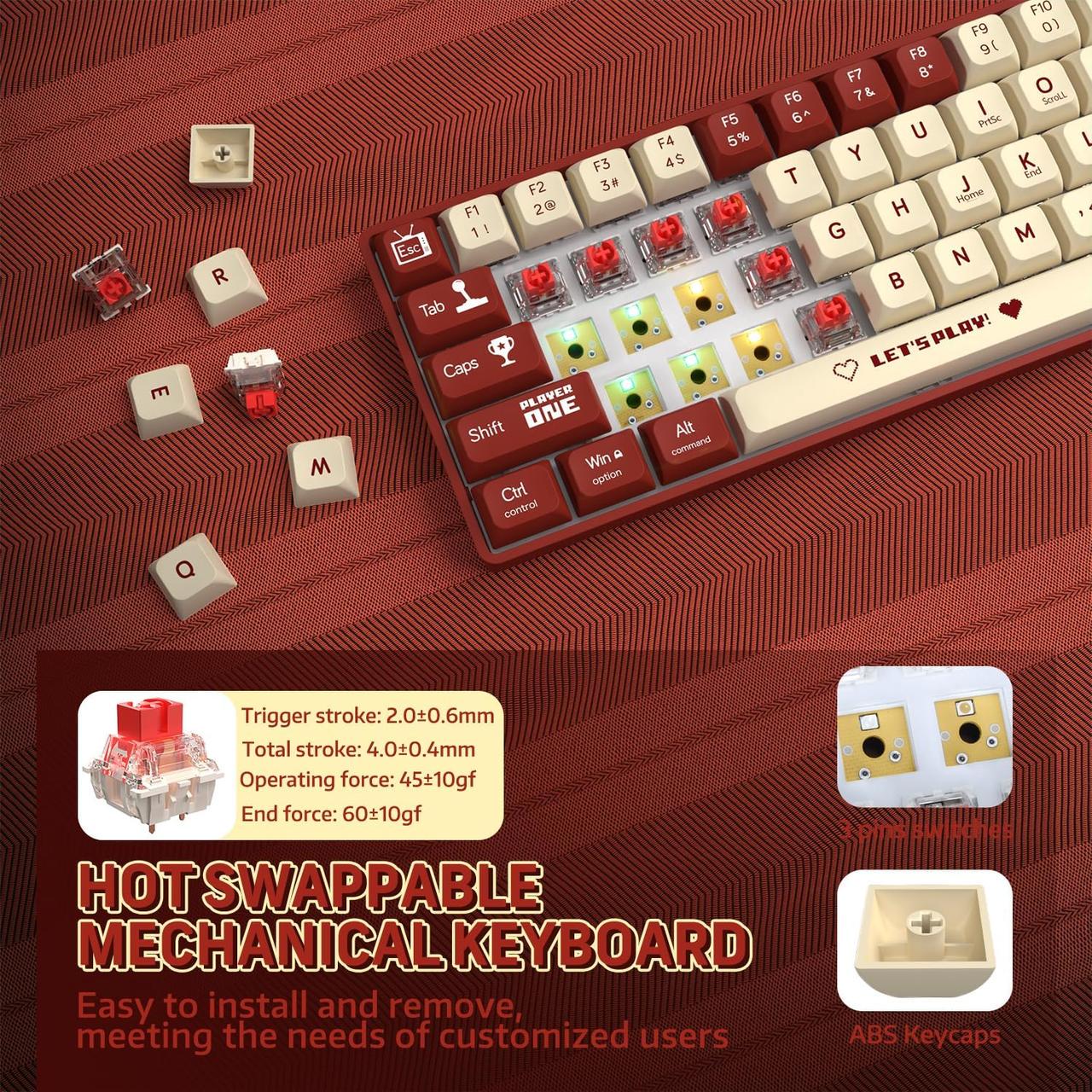 Клавіатура механічна дротова Ajazz AK680 RGB-підсвітка червоні світчі hotswap Red (2569097985) - фото 6