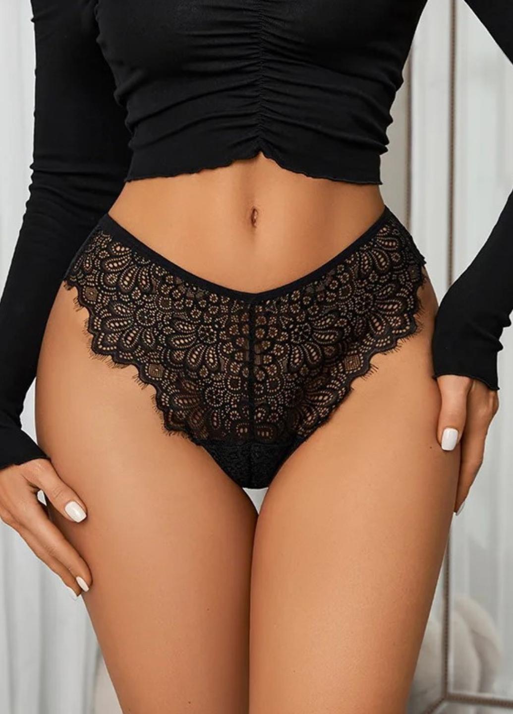 Трусы женские кружевные бразилианы с высокой посадкой Elusory M Черный (1100-44)