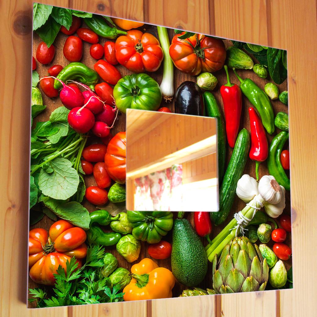 Зеркало декоративное Различные овощи и зелень на столе 260х260 мм (M04187)
