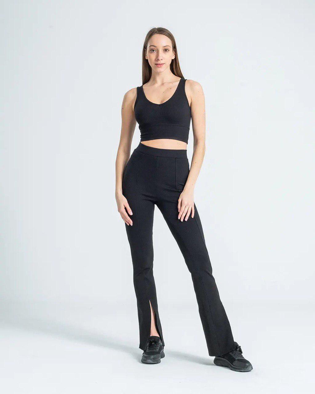 Лосини жіночі INCEBELLI 4190 шов розріз кльош рубчик з високою талією S Чорний (1021) - фото 8