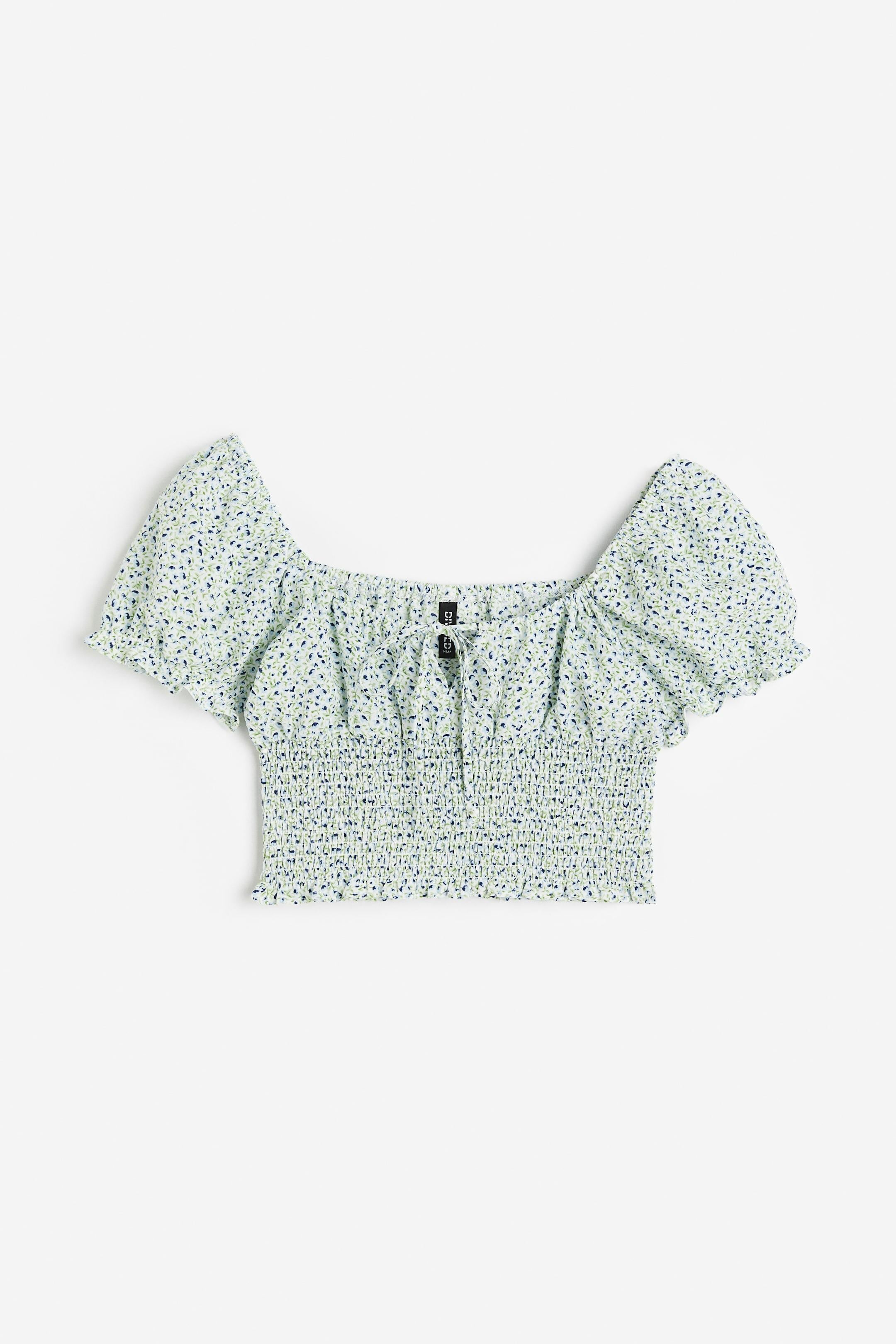 Блуза H&M Квіти L Біло-зелений (E21081134791)